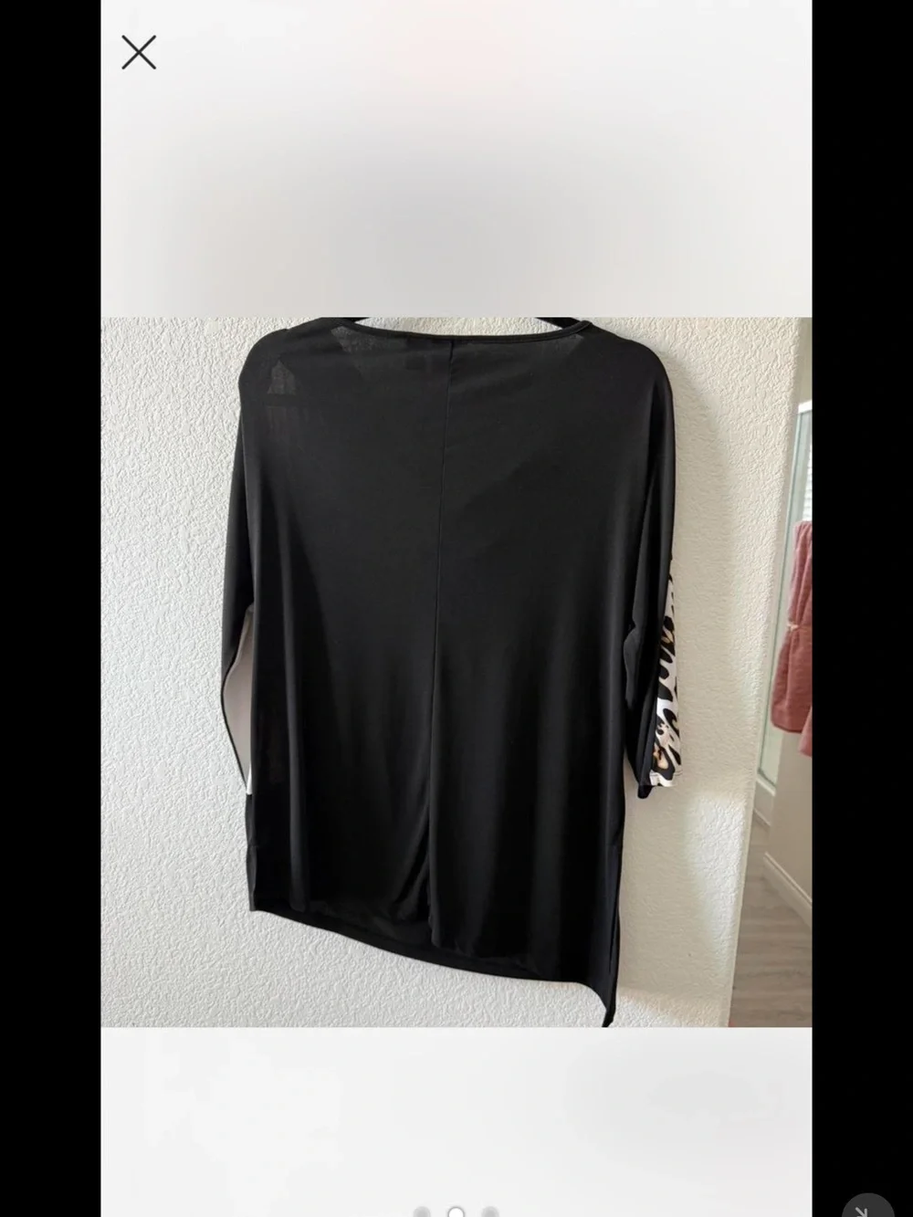 Chico's Black and Cream Cowl Neck Top with Leopard Accent